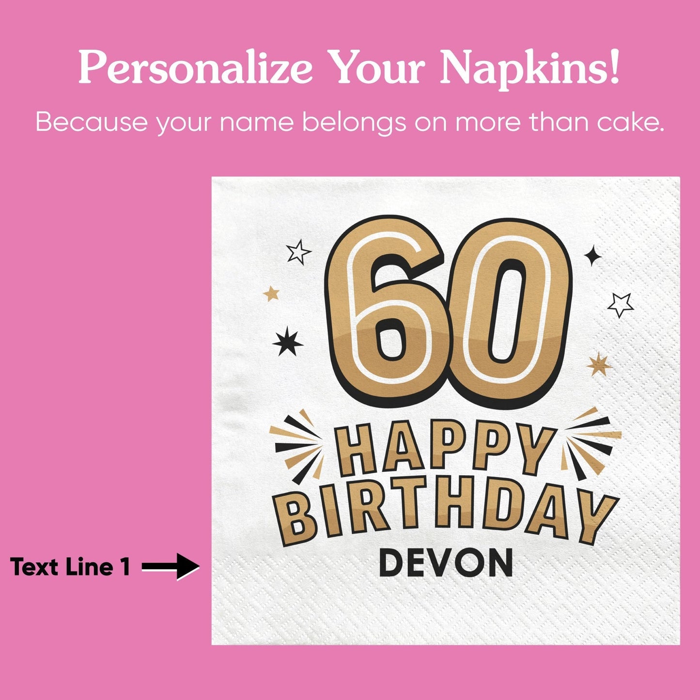 Custom Text Napkins - Black & Gold 60th Birthday