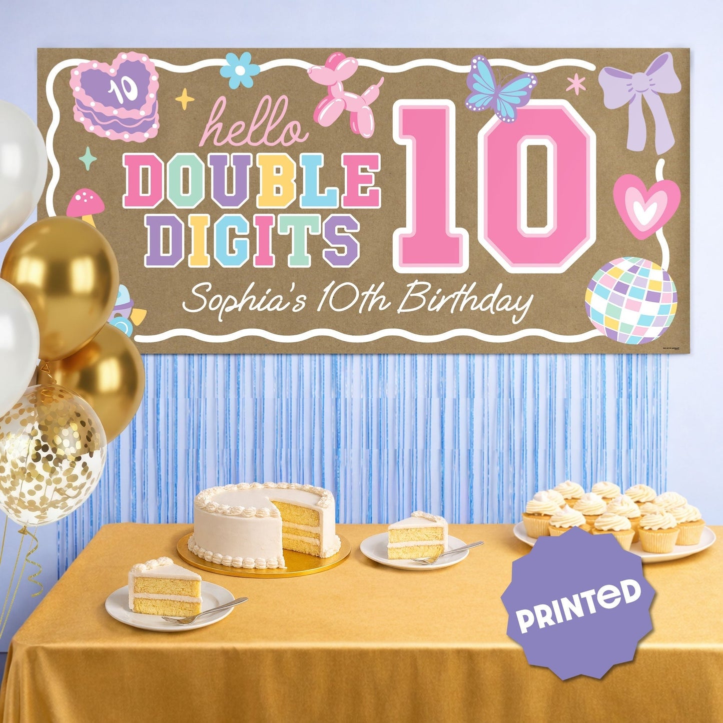 Custom Text Preppy 10th Birthday Girl Kraft Banner
