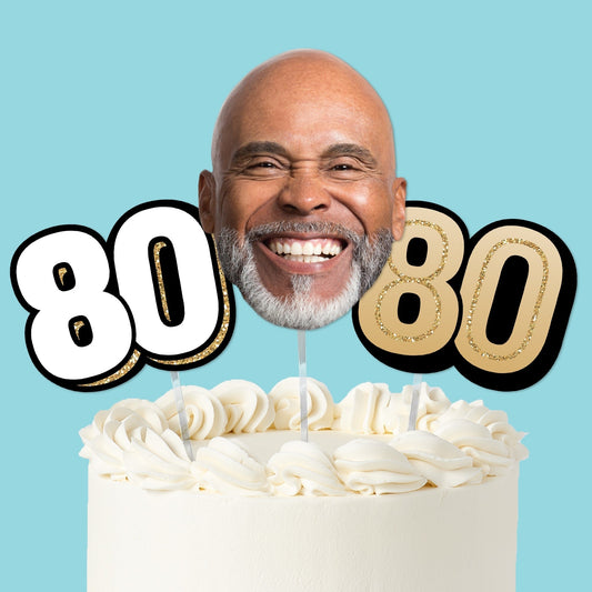 Custom Photo 80th Birthday Cake Topper - 3 Pc