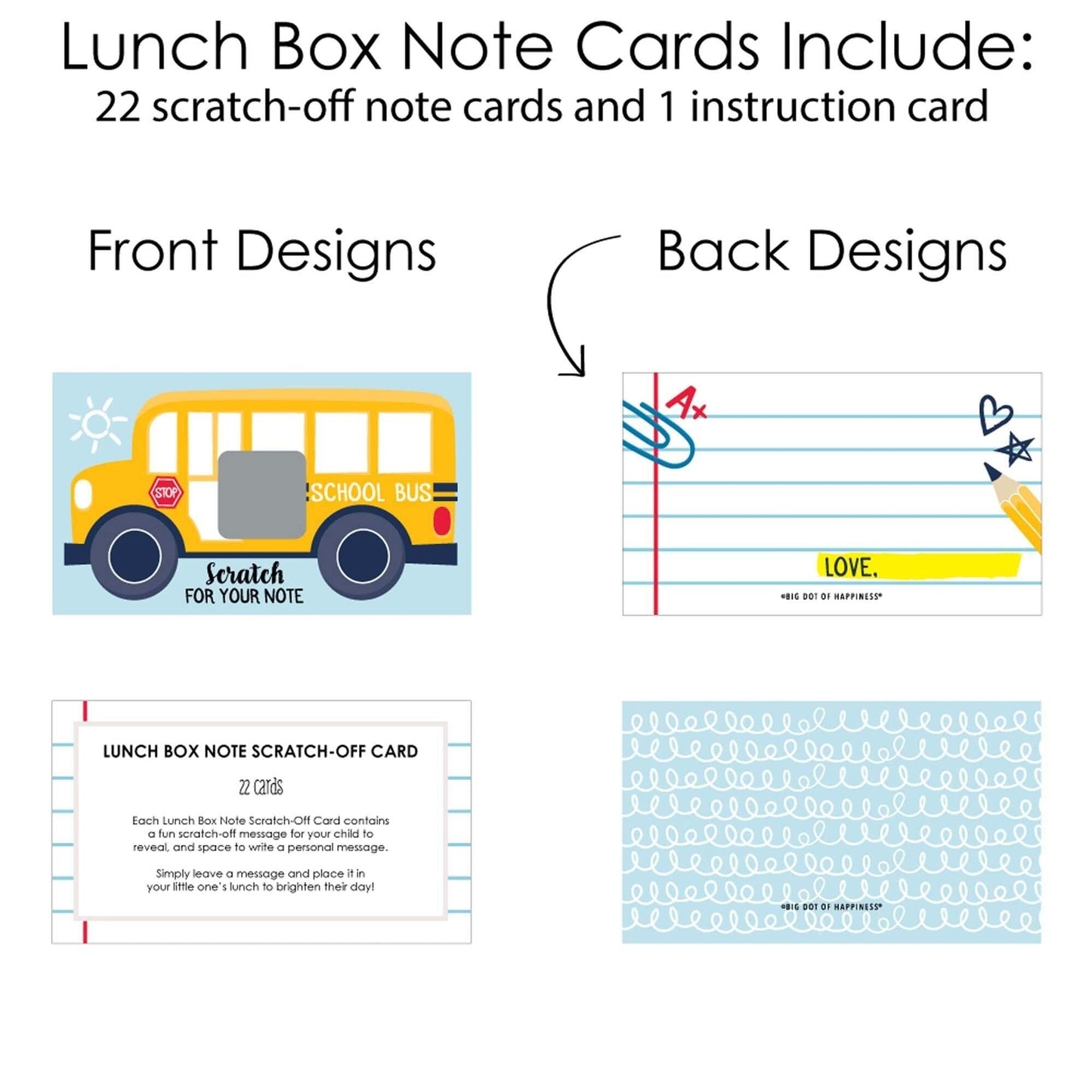 Back to School - First Day of School Kids Lunch Box Notes - Scratch Off Cards - 22 ct
