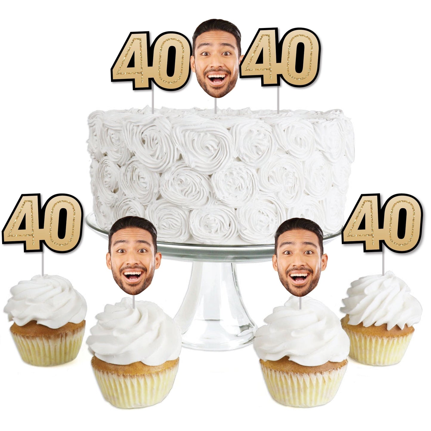 Custom Fun Face 40th Birthday Treat Picks - 24 Ct