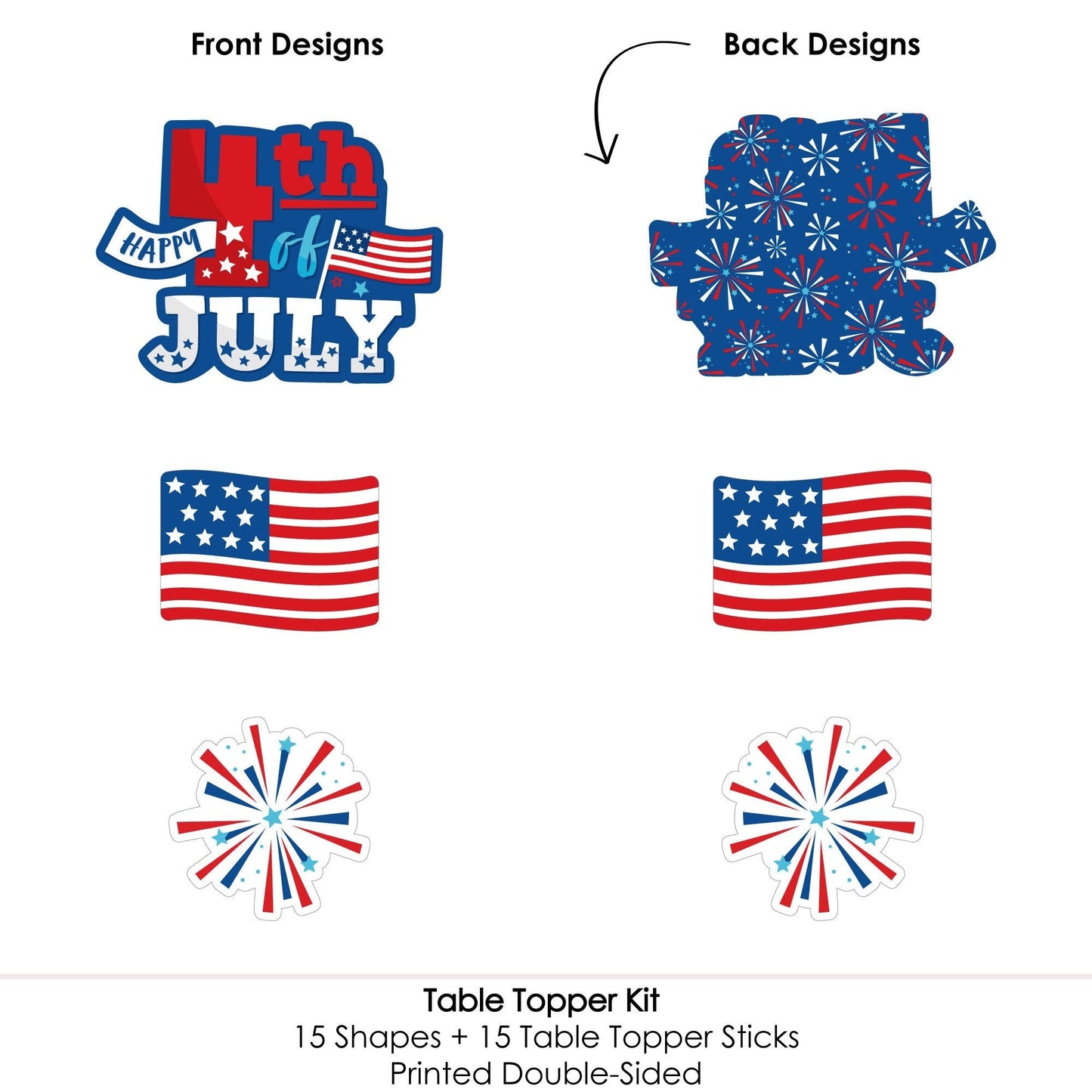 Firecracker 4th of July - Red, White and Royal Blue Party Centerpiece Sticks - Table Toppers - Set of 15