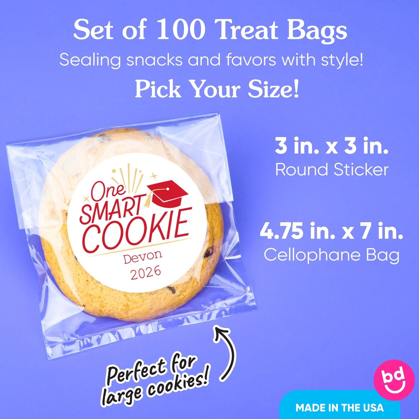 Custom Text Stickers & Clear Cookie Bags - Red Grad - 100 Ct