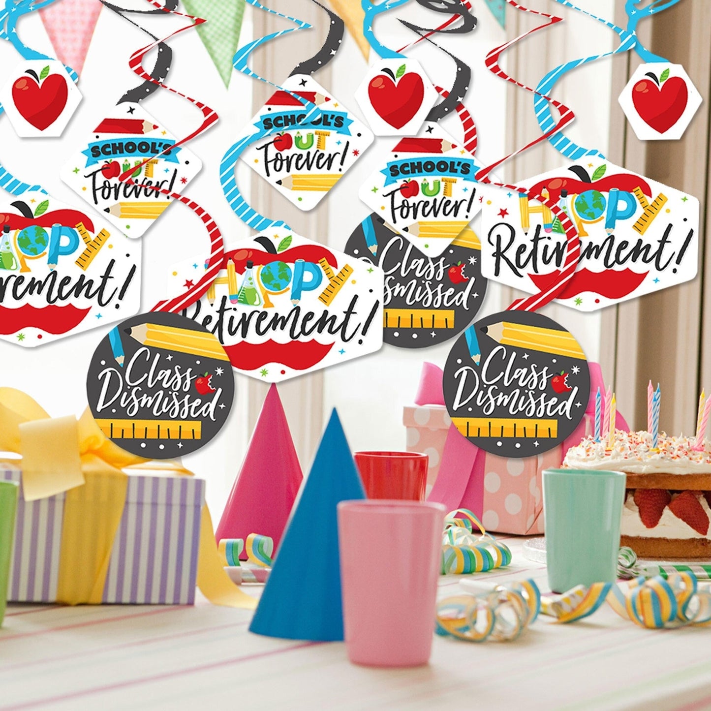 Teacher Retirement - Happy Retirement Party Hanging Decor - Party Decoration Swirls - Set of 40