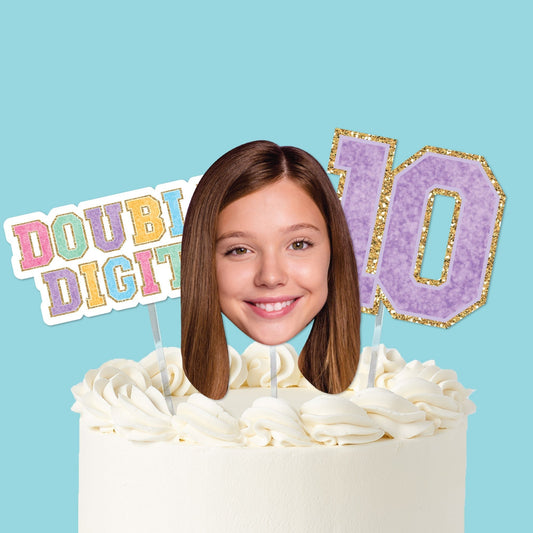 Custom Face Preppy 10th Birthday Girl Cake Topper - 3 Pc