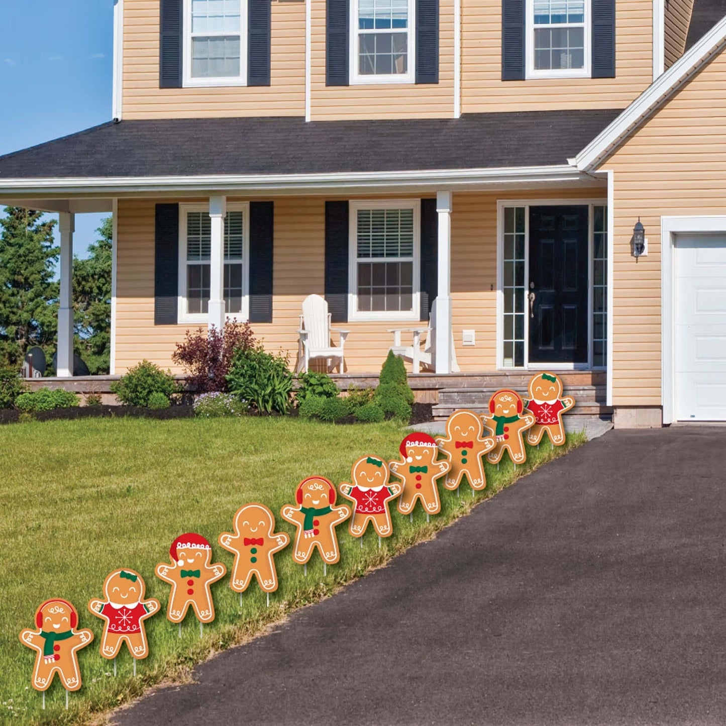 Gingerbread Christmas - Lawn Decorations - Outdoor Gingerbread Man Holiday Party Yard Decorations - 10 Piece