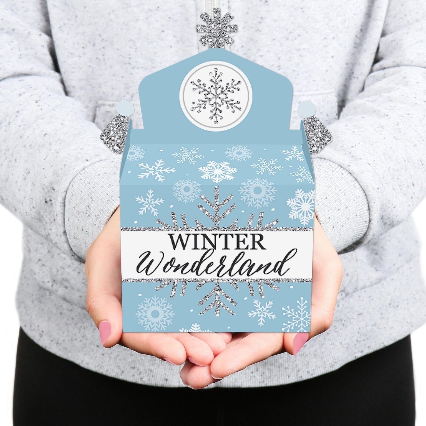 Winter Wonderland - Treat Box Party Favors - Snowflake Holiday Birthday Party and Baby Shower Goodie Gable Boxes - Set of 12