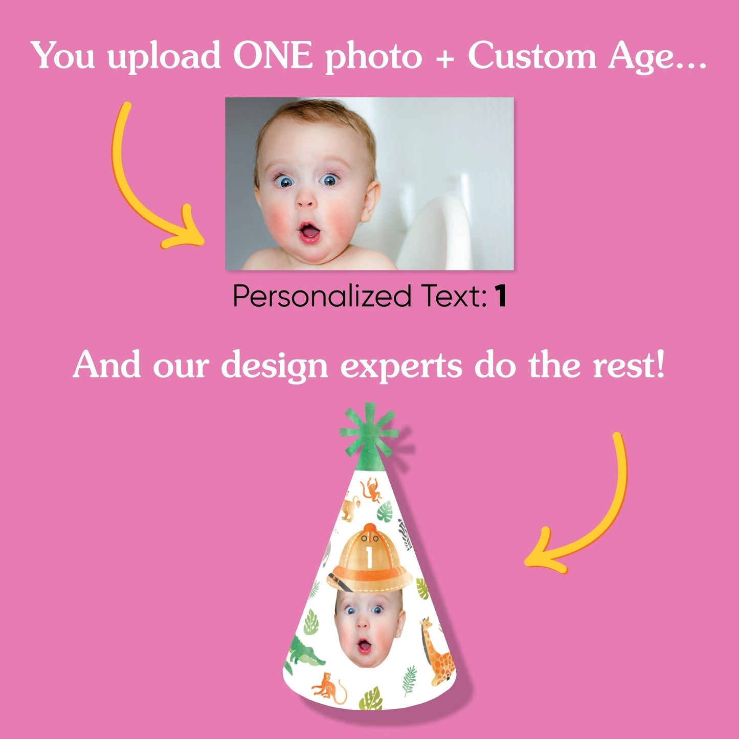 Custom Face Safari Animals Cone Hat - 8 Ct