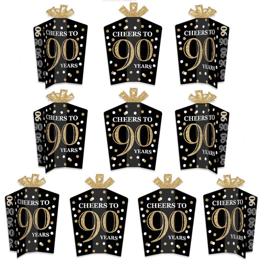 Adult 90th Birthday - Gold - Table Decorations - Birthday Party Fold and Flare Centerpieces - 10 Count