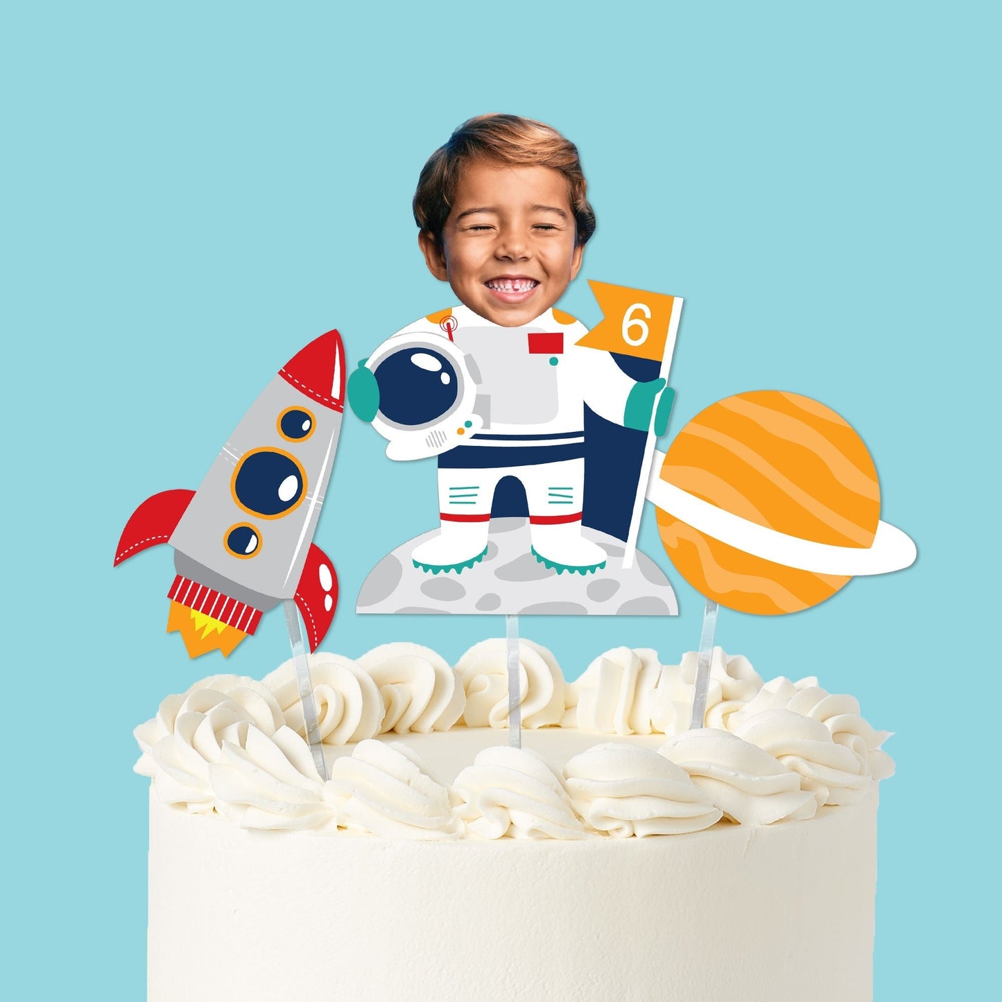 Custom Photo Blast Off to Outer Space Cake Topper - 3 Pc