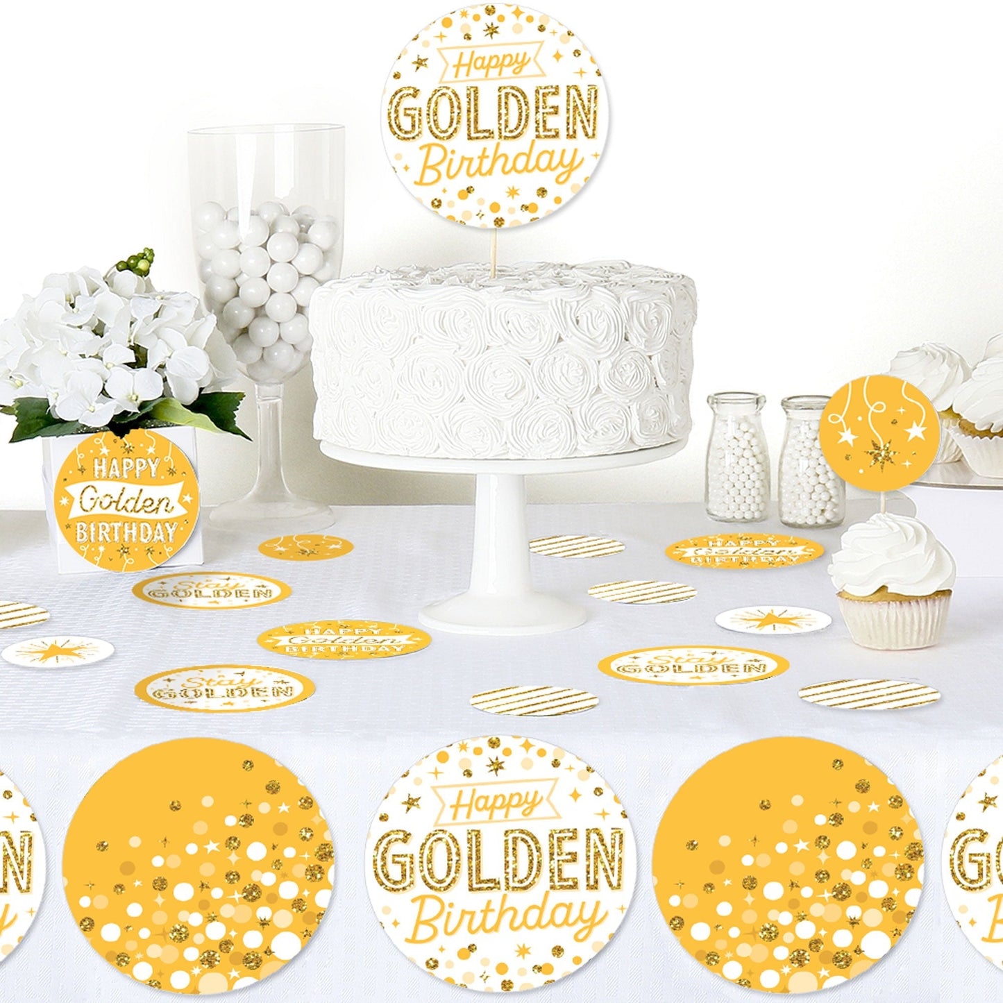 Golden Birthday - Happy Birthday Party Giant Circle Confetti - Party Decorations - Large Confetti 27 Count