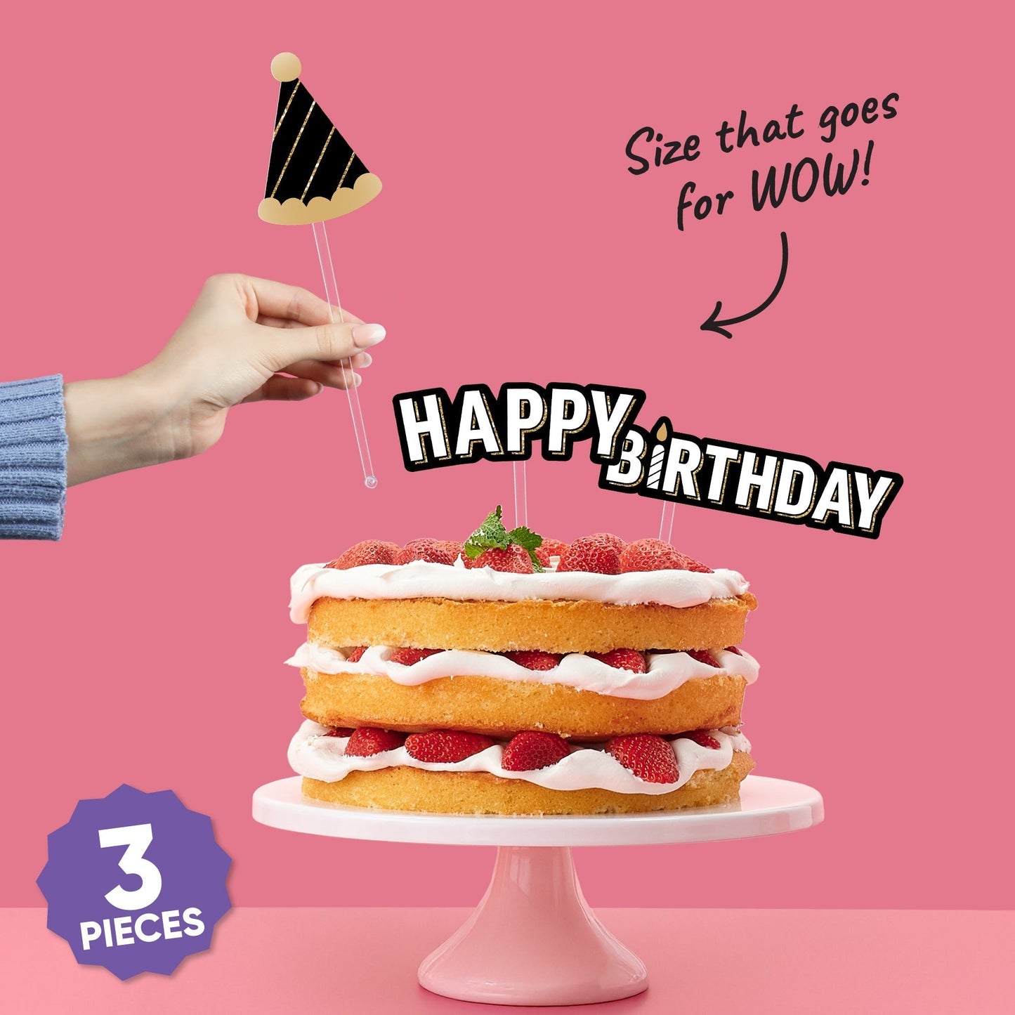 Happy Birthday Cake Topper - 3 Pc