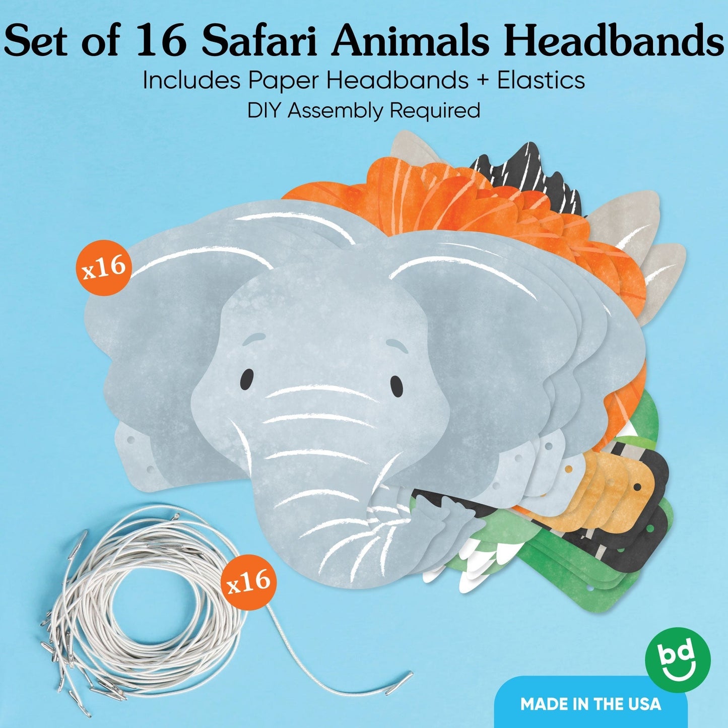 Safari Animals Headbands - 16 Ct