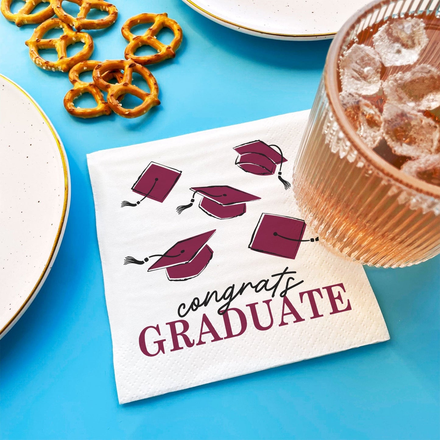 Napkins - Maroon Graduation - 24 Ct