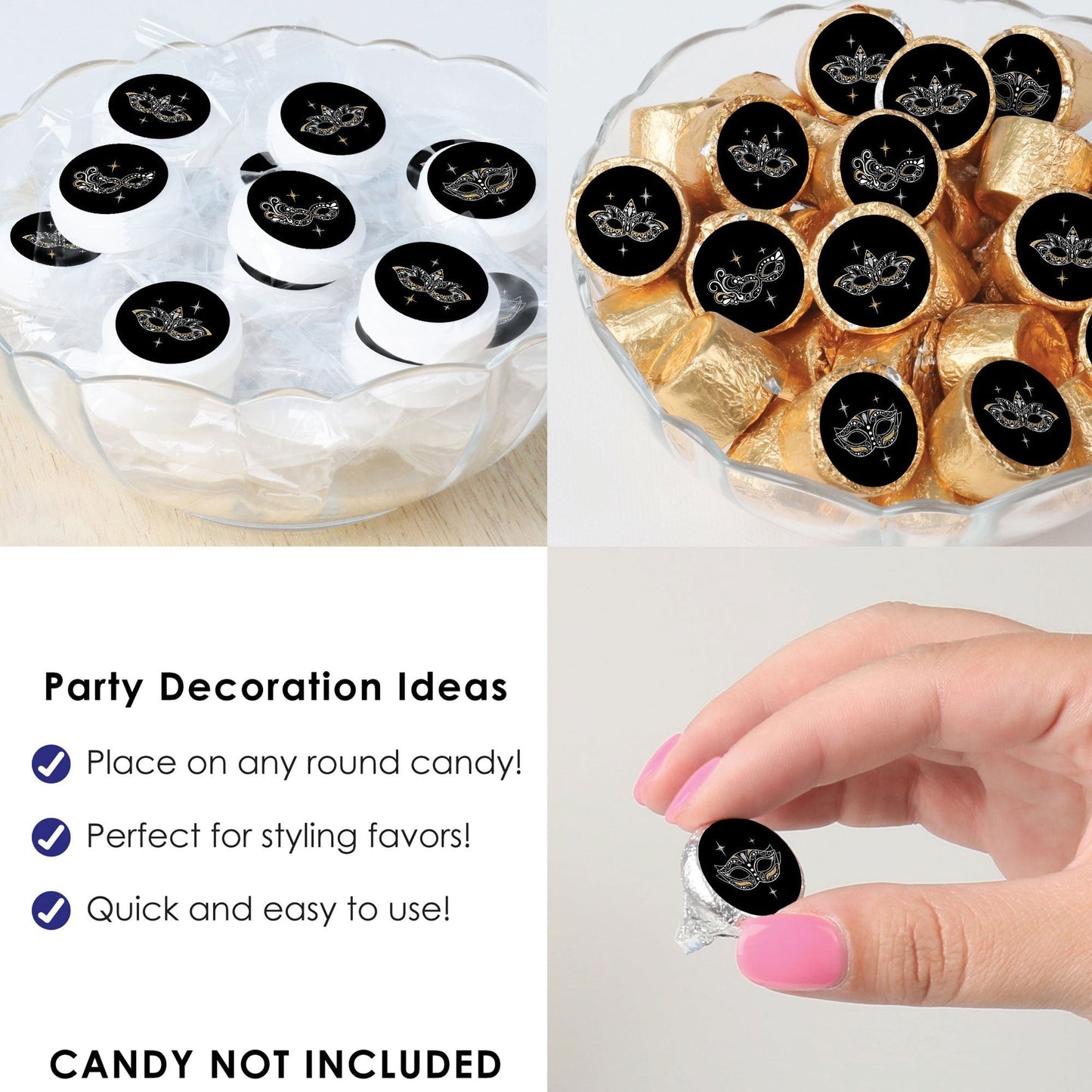 Masquerade - Venetian Mask Party Small Round Candy Stickers - Party Favor Labels - 324 Count
