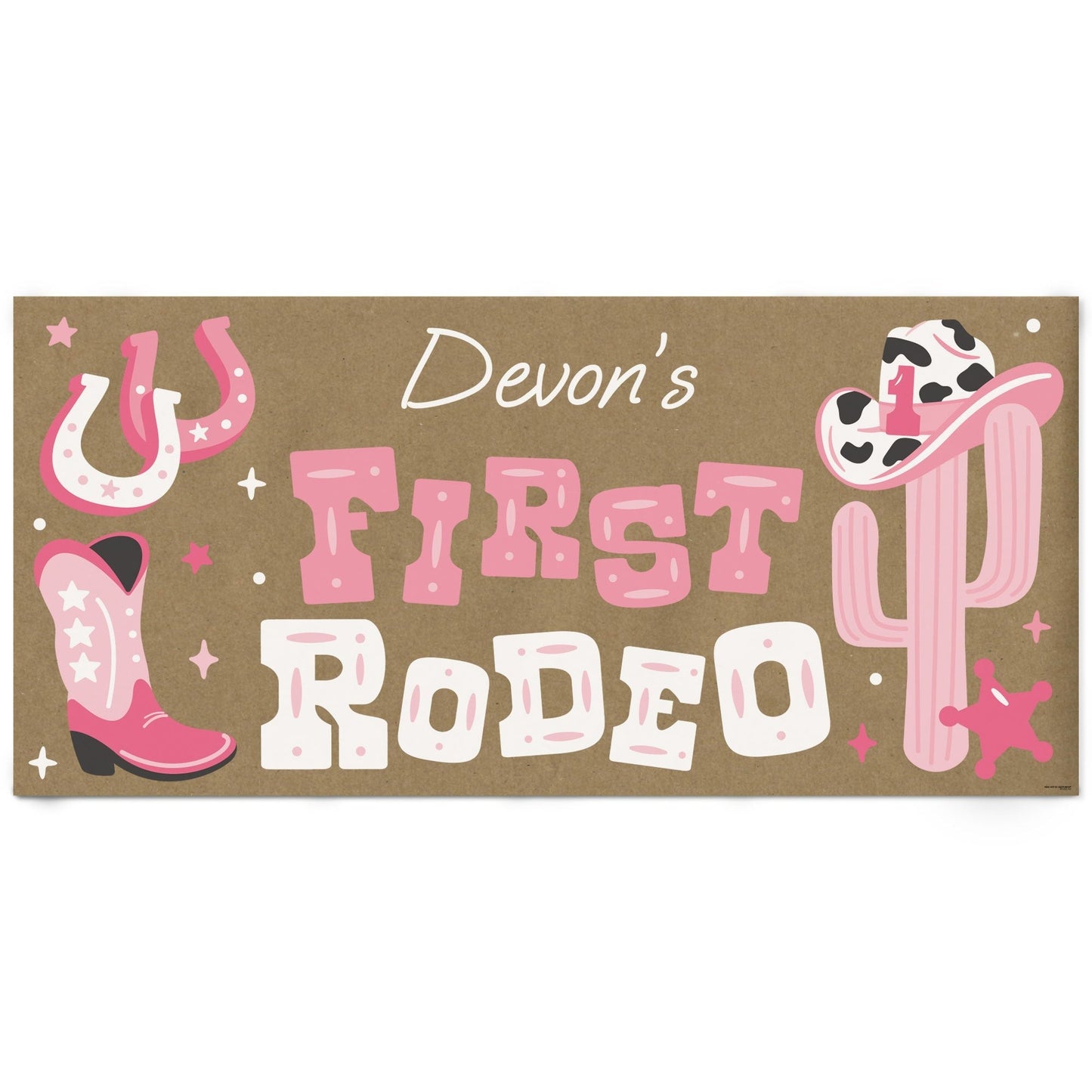 Custom Text Pink My First Rodeo Kraft Banner