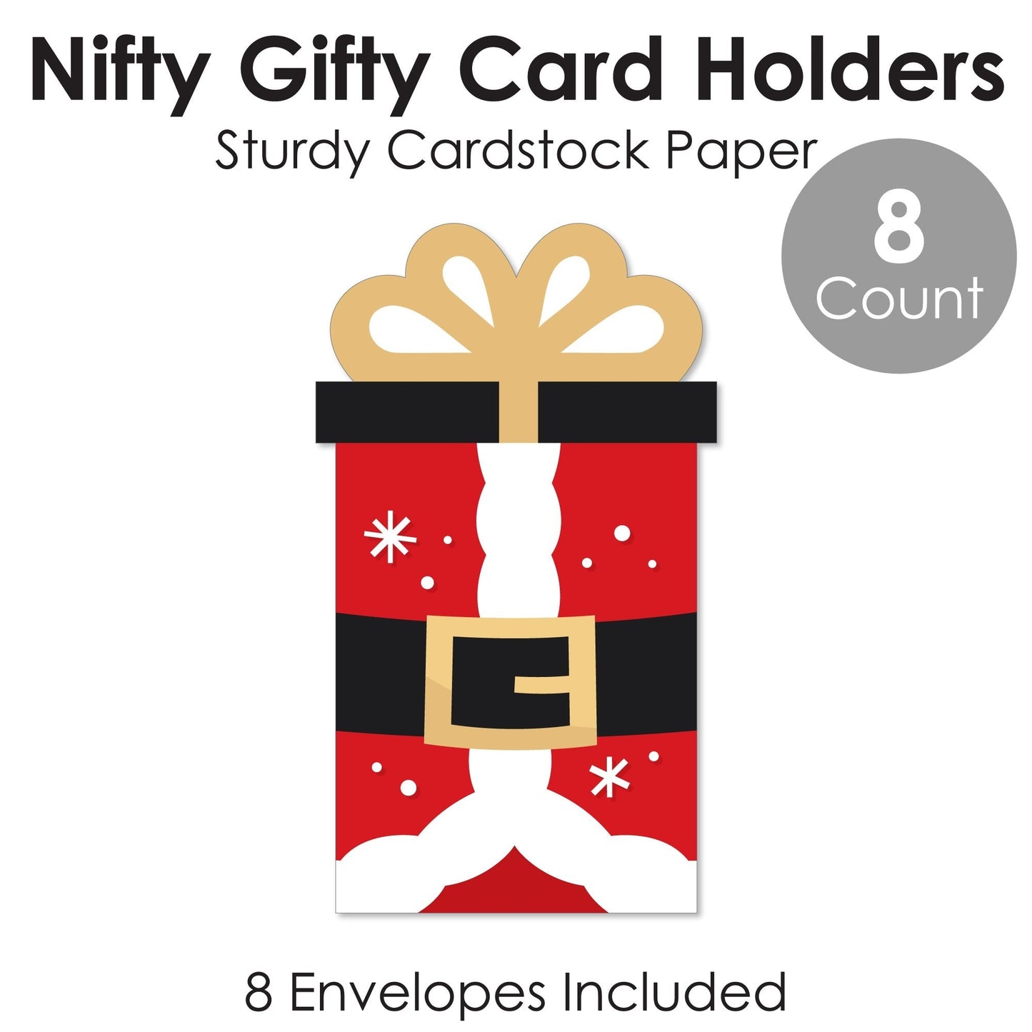 Secret Santa - Christmas Gift Exchange Party Money and Gift Card Sleeves - Nifty Gifty Card Holders - Set of 8