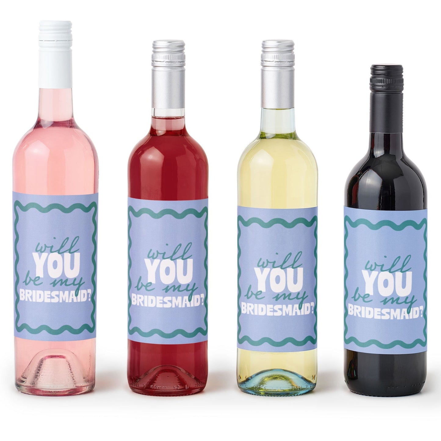 Wavy Bridal Wine Bottle Labels - 4 Ct