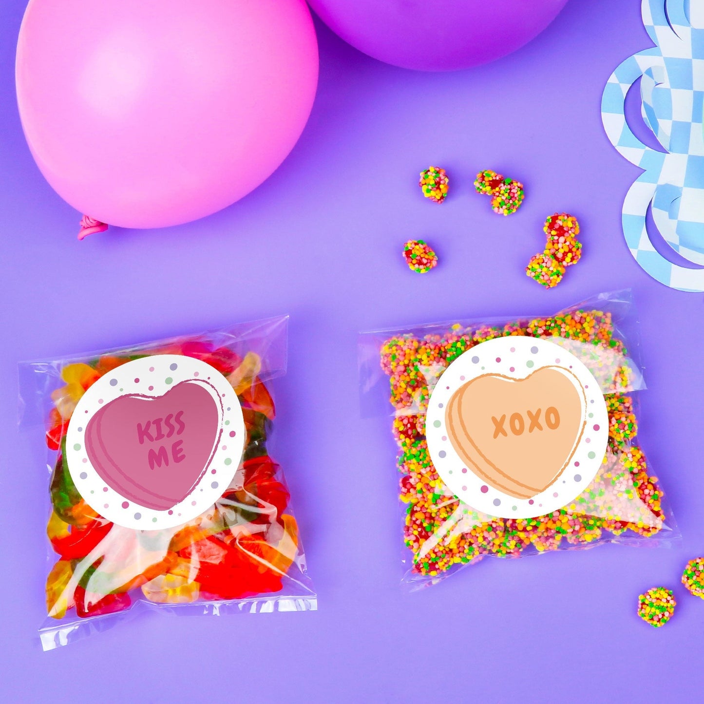 Valentine Hearts Stickers & Clear Cookie Bags - 25 Ct