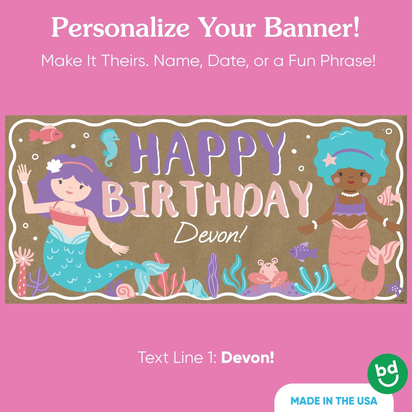 Custom Text Mermaid Birthday Kraft Banner