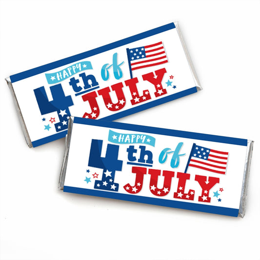 Firecracker 4th of July - Candy Bar Wrapper Red, White and Royal Blue Party Favors - Set of 24