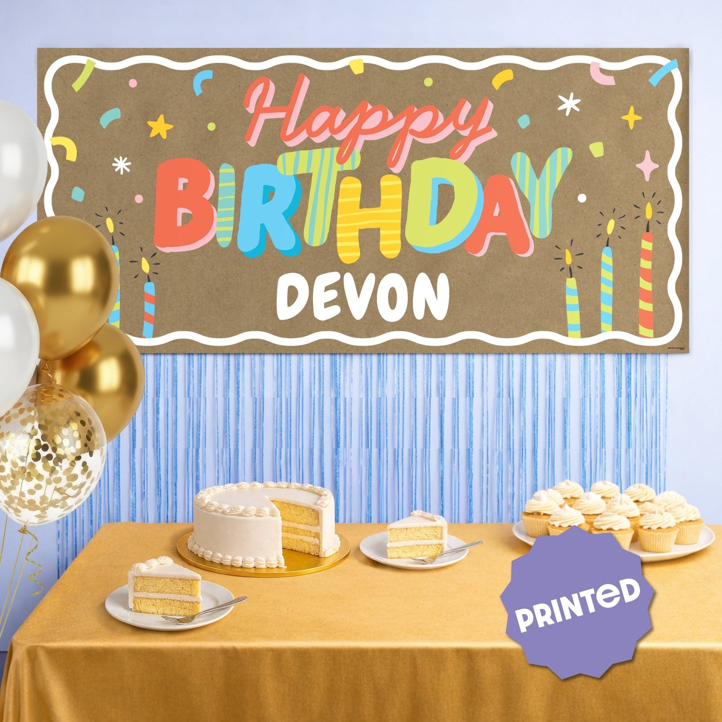 Custom Text Colorful Birthday Kraft Banner