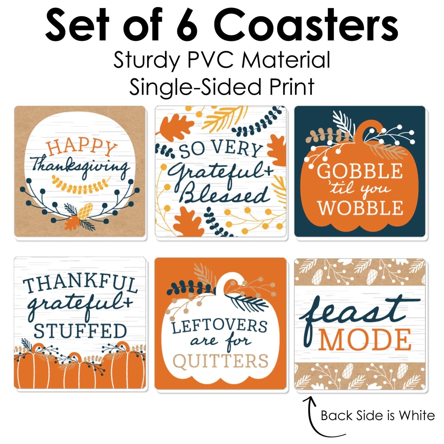 Happy Thanksgiving - Funny Fall Harvest Party Decorations - Drink Coasters - Set of 6