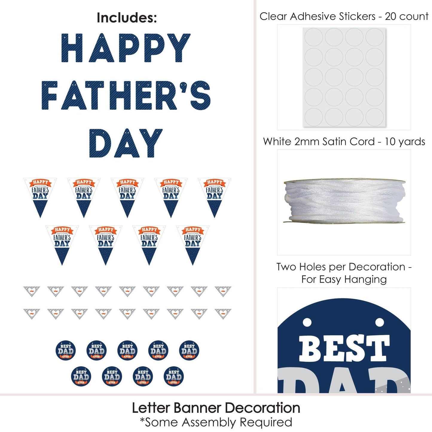 Happy Father's Day - We Love Dad Party Letter Banner Decoration - 36 Banner Cutouts and Happy Father's Day Banner Letters