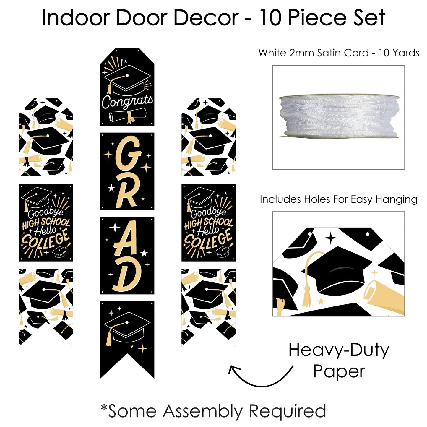 Goodbye High School, Hello College - Hanging Vertical Paper Door Banners - Graduation Party Wall Decoration Kit - Indoor Door Decor