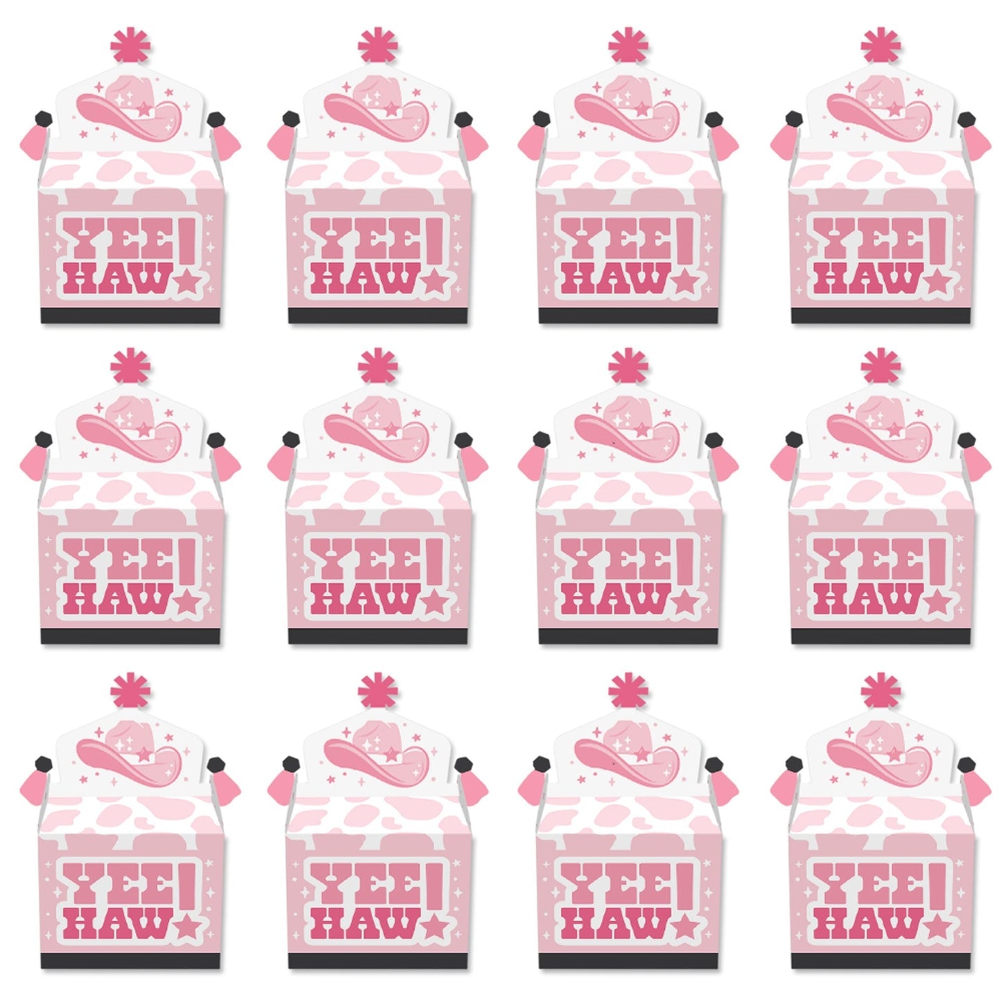 Rodeo Cowgirl - Treat Box Party Favors - Pink Western Party Goodie Gable Boxes - Set of 12