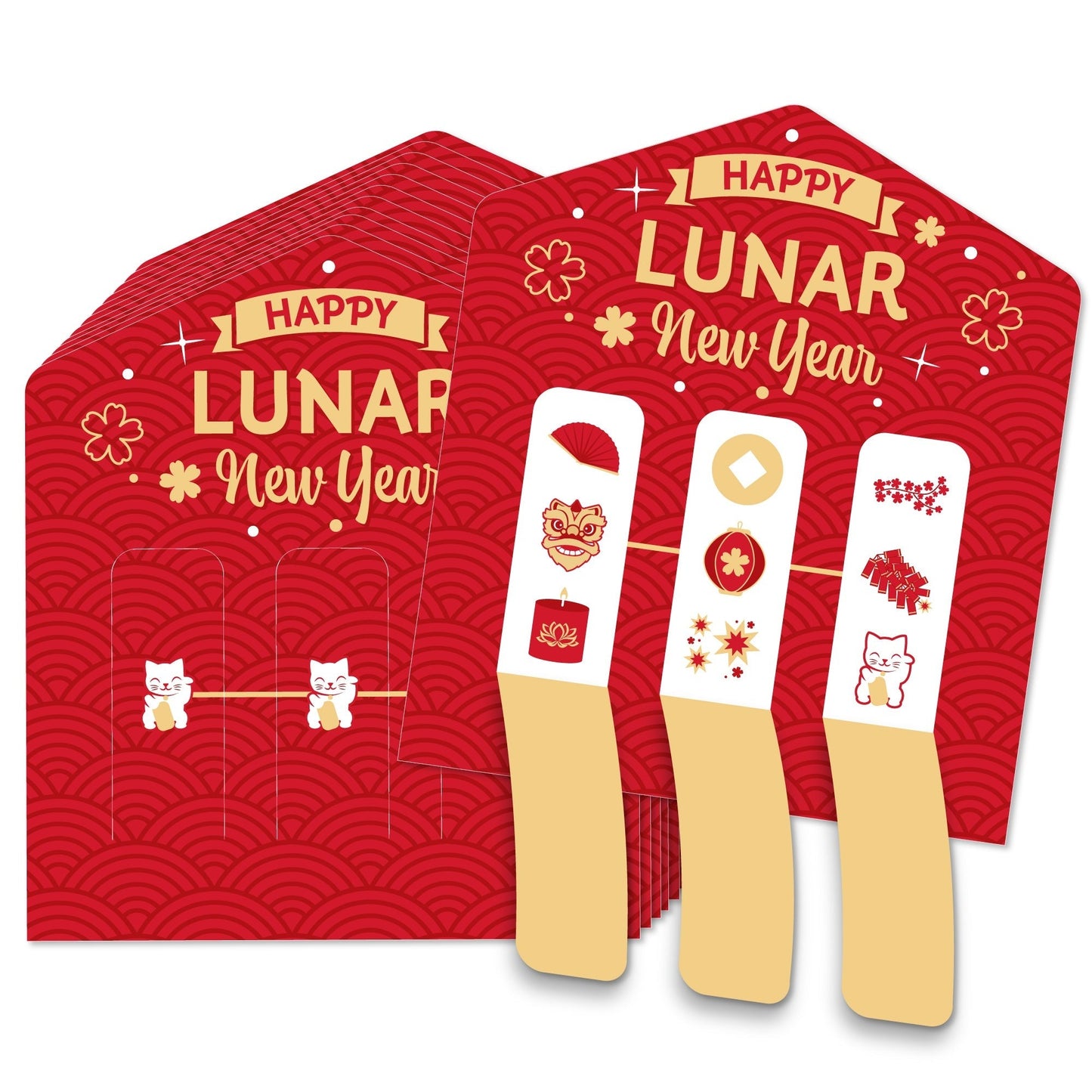 Lunar New Year - Game Pickle Cards - Pull Tabs 3-in-a-Row - Set of 12