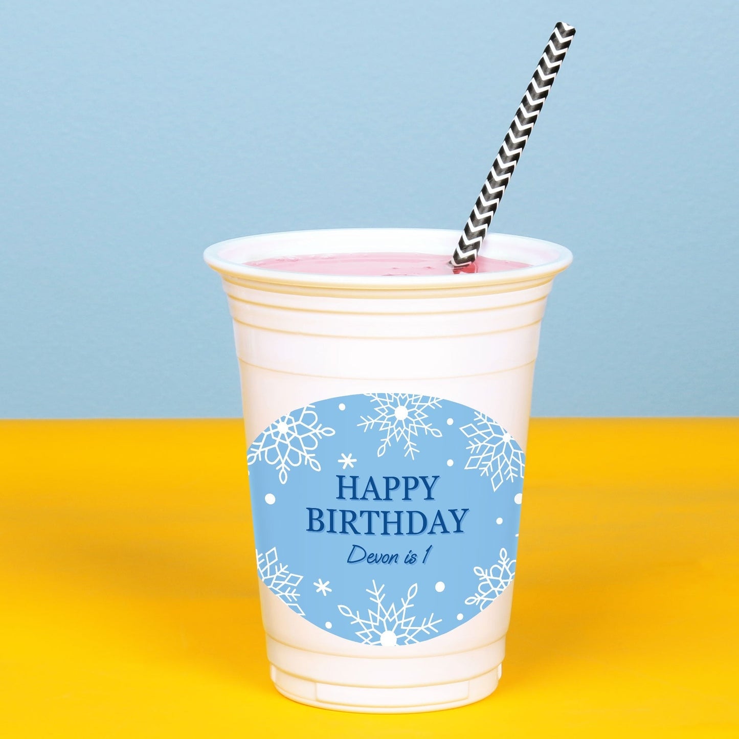 Custom Text Party Cups - Blue Snowflakes - 16 Ct