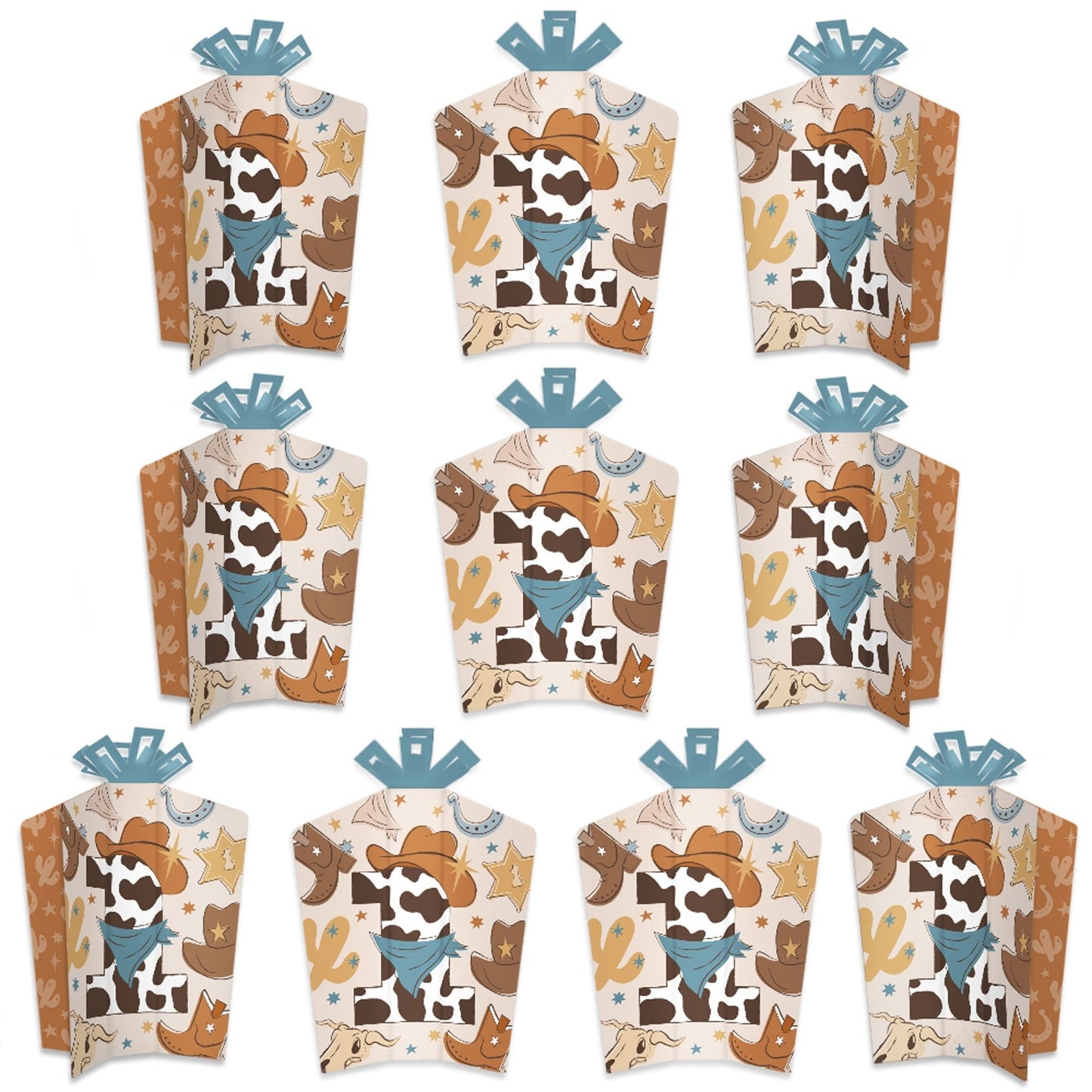 My First Rodeo - Table Decorations - Little Cowboy 1st Birthday Party Fold and Flare Centerpieces - 10 Count