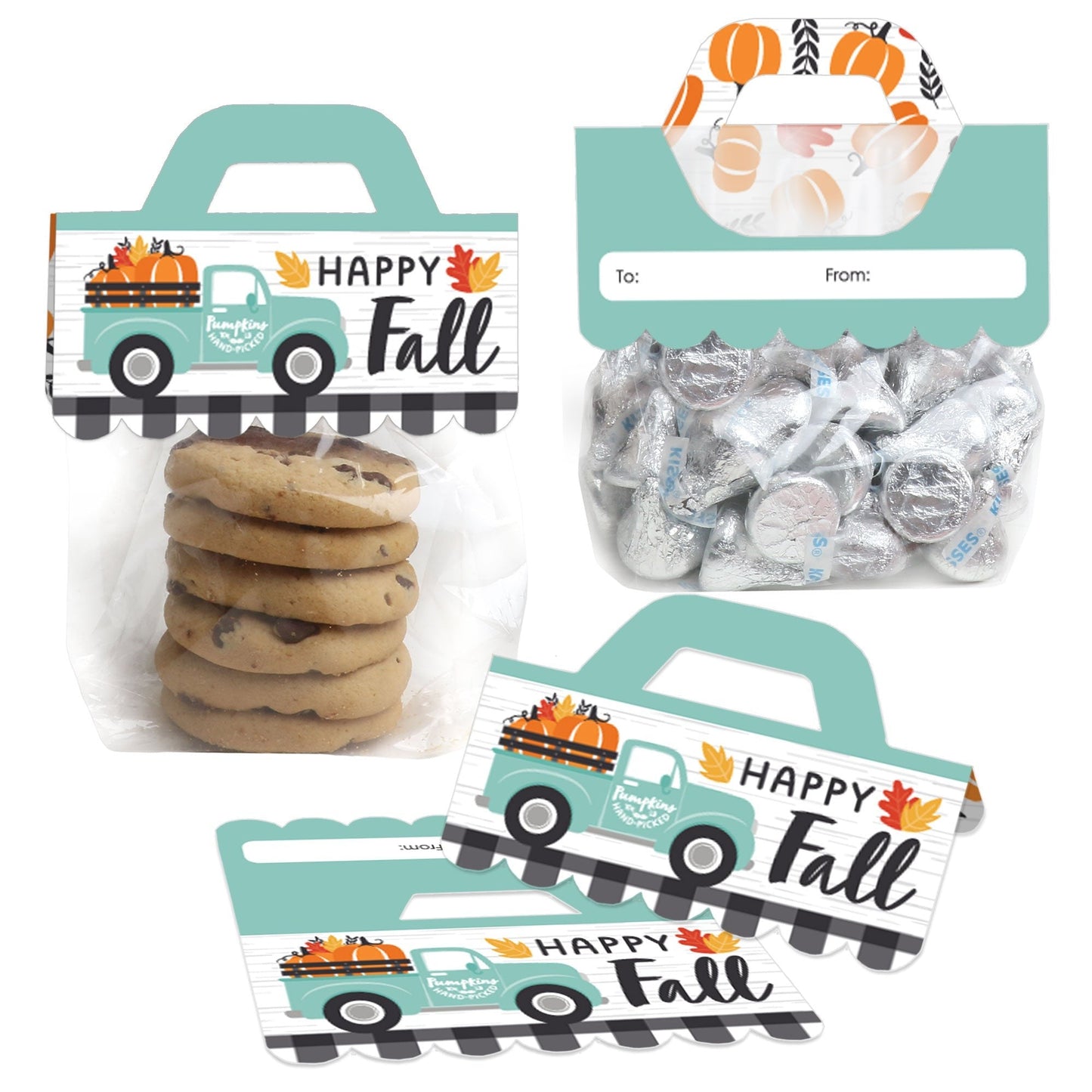 Happy Fall Truck - DIY Harvest Pumpkin Party Clear Goodie Favor Bag Labels - Candy Bags with Toppers - Set of 24