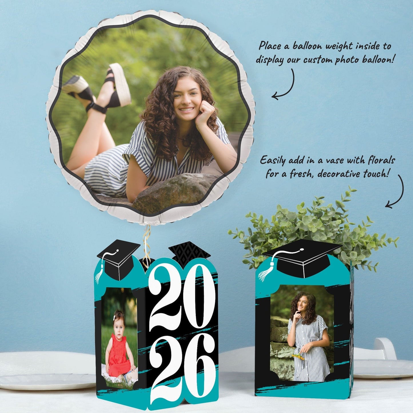 Teal Graduation Photo Centerpieces - 8 Ct