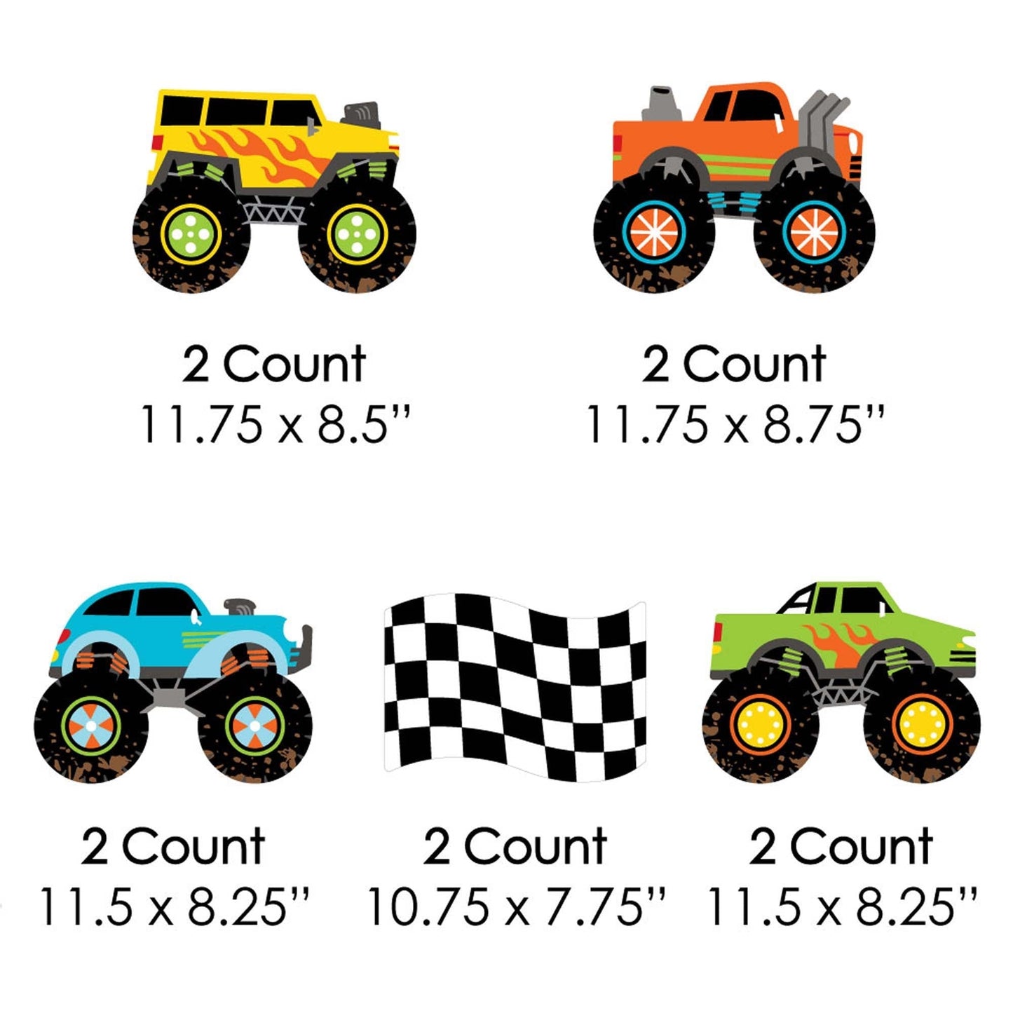 Smash and Crash - Monster Truck - Lawn Decorations - Outdoor Boy Birthday Party Yard Decorations - 10 Piece