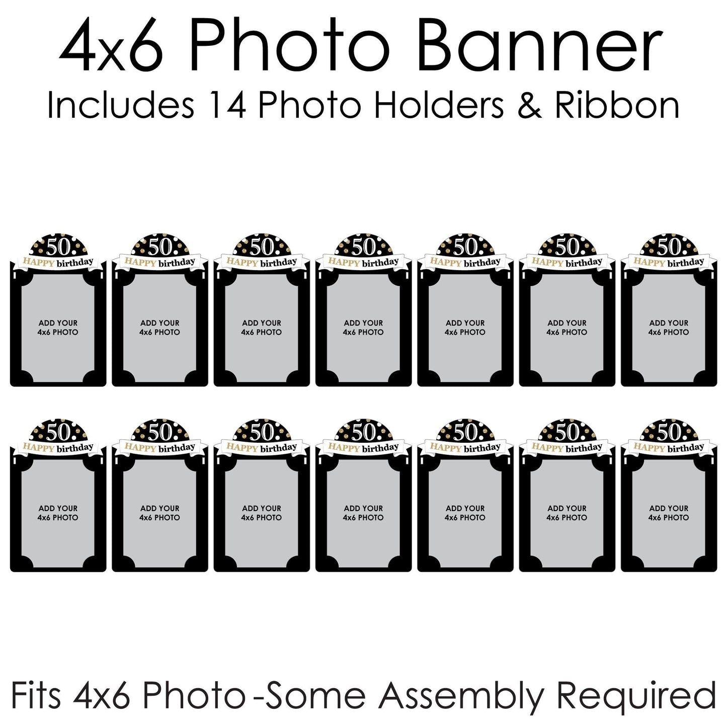 Adult 50th Birthday - Gold - DIY Birthday Party Decor - Picture Display - Photo Banner