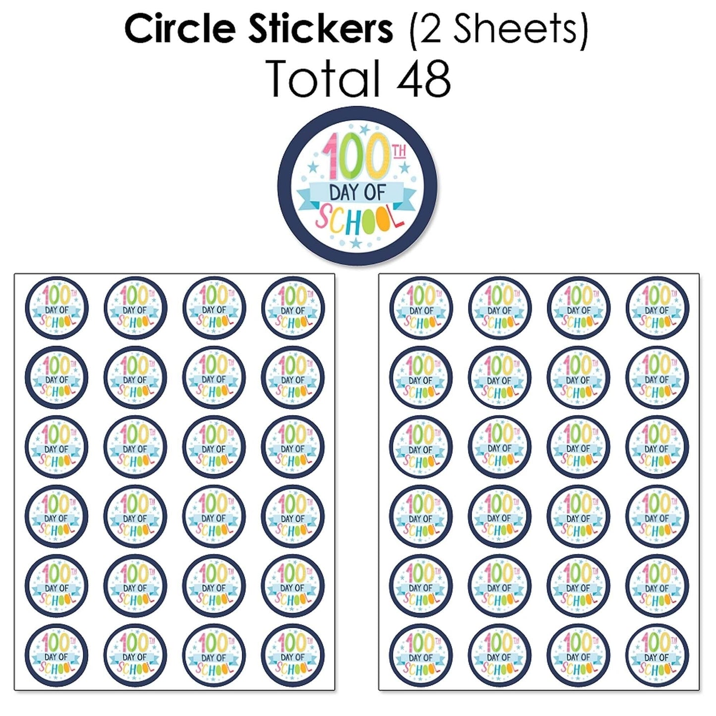 Happy 100th Day of School - Mini Candy Bar Wrappers, Round Candy Stickers and Circle Stickers - 100 Days Party Candy Favor Sticker Kit - 304 Pieces