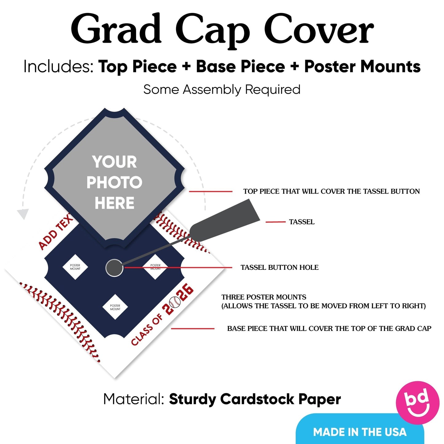 Custom Photo Baseball Grad Cap Cover
