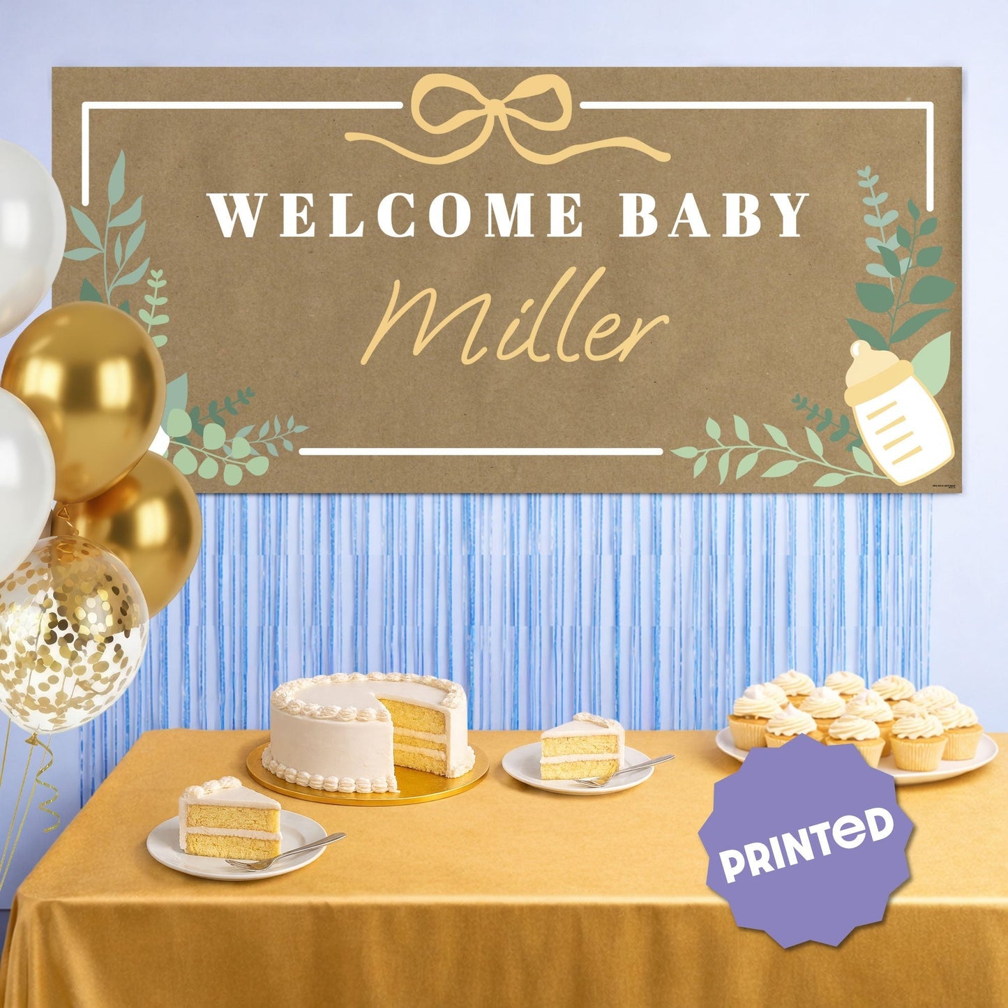 Custom Text Boho Botanical Baby Shower Kraft Banner