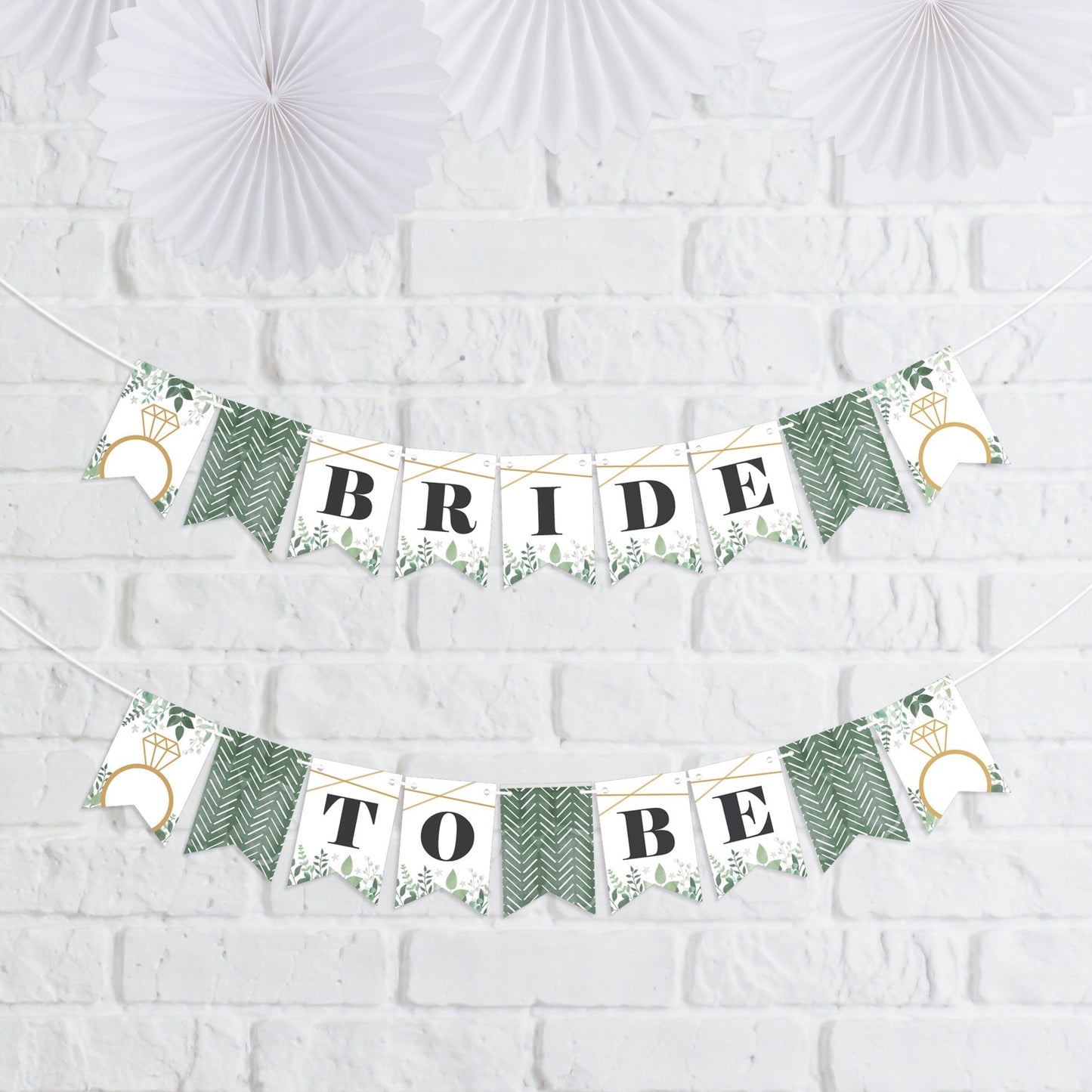 Boho Botanical Bride - Greenery Bridal Shower and Wedding Party Mini Pennant Banner - Bride To Be
