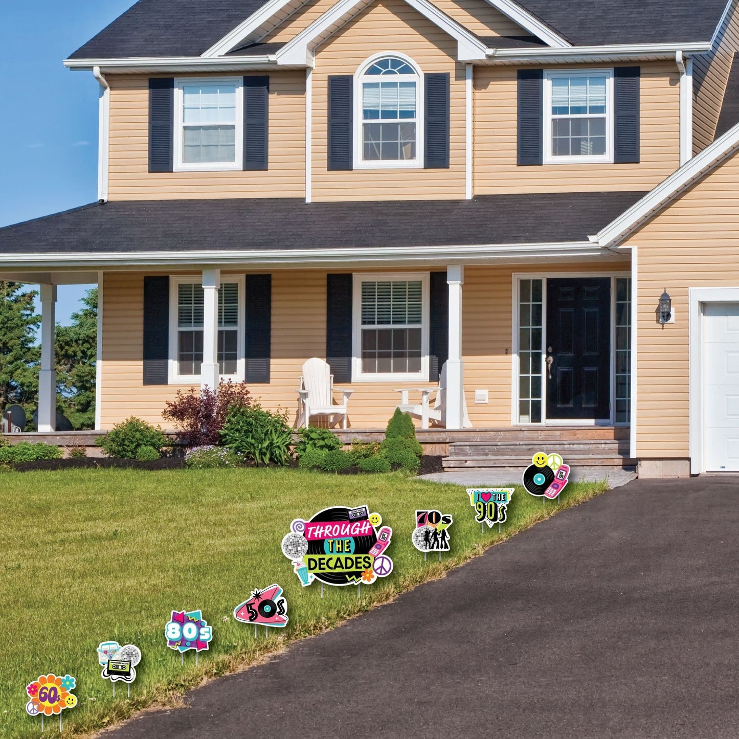 Through the Decades - Yard Sign and Outdoor Lawn Decorations - 50s, 60s, 70s, 80s, and 90s Party Yard Signs - Set of 8