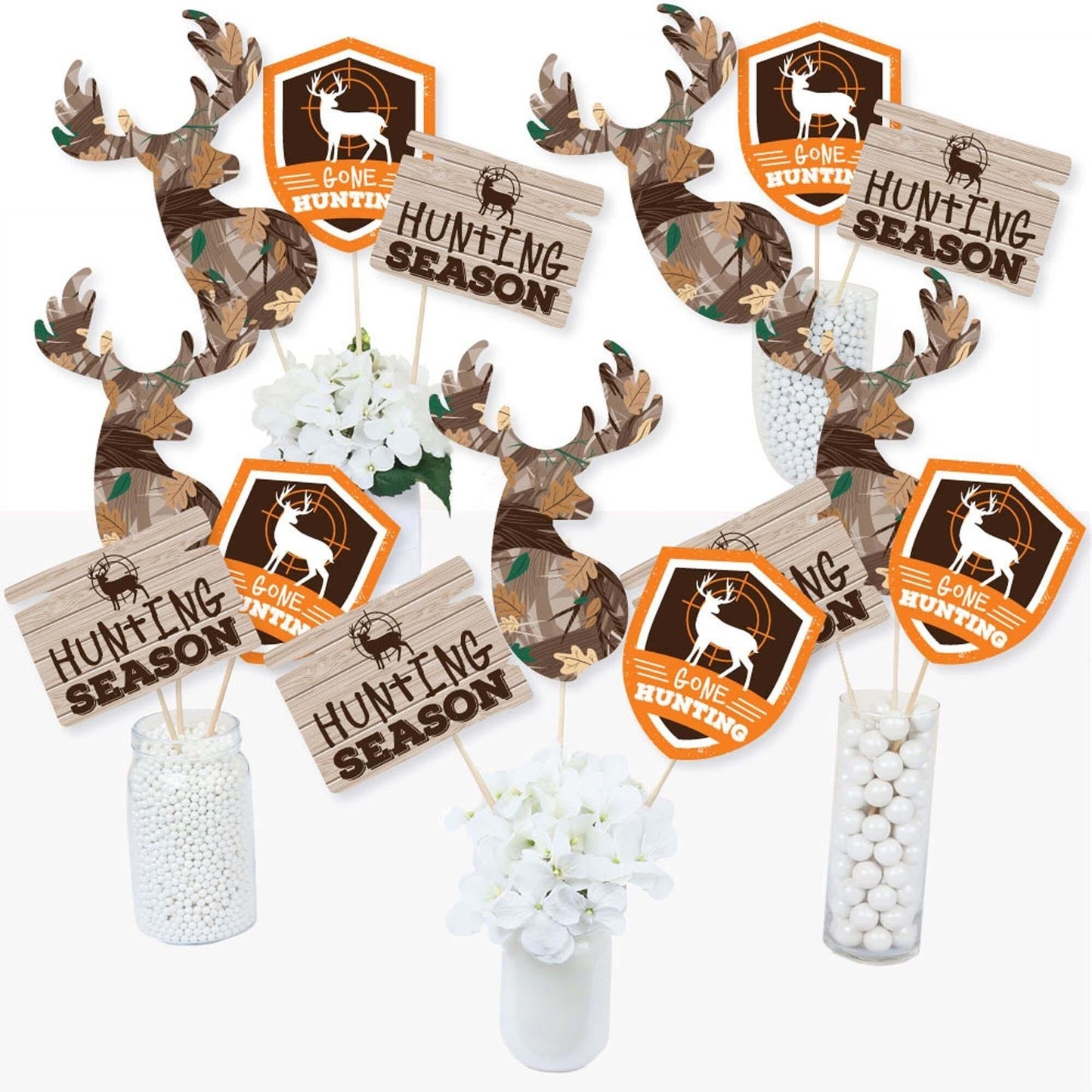 Gone Hunting - Deer Hunting Camo Party Centerpiece Sticks - Table Toppers - Set of 15