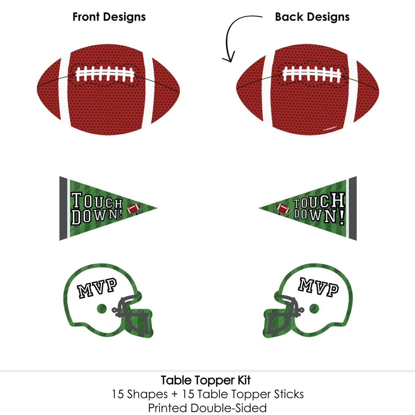 End Zone - Football - Baby Shower or Birthday Party Centerpiece Sticks - Table Toppers - Set of 15