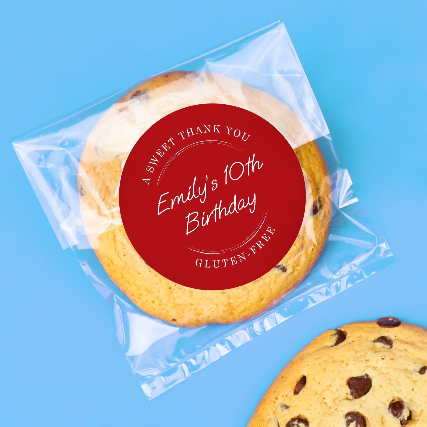 Custom Text Stickers & Clear Cookie Bags - Cherry Red Thank You