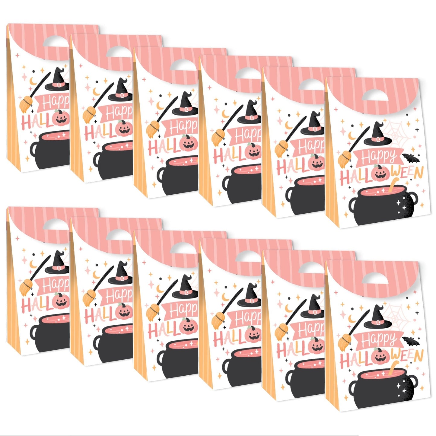 Pastel Halloween - Pink Pumpkin Party Gift Favor Bags - Party Goodie Boxes - Set of 12