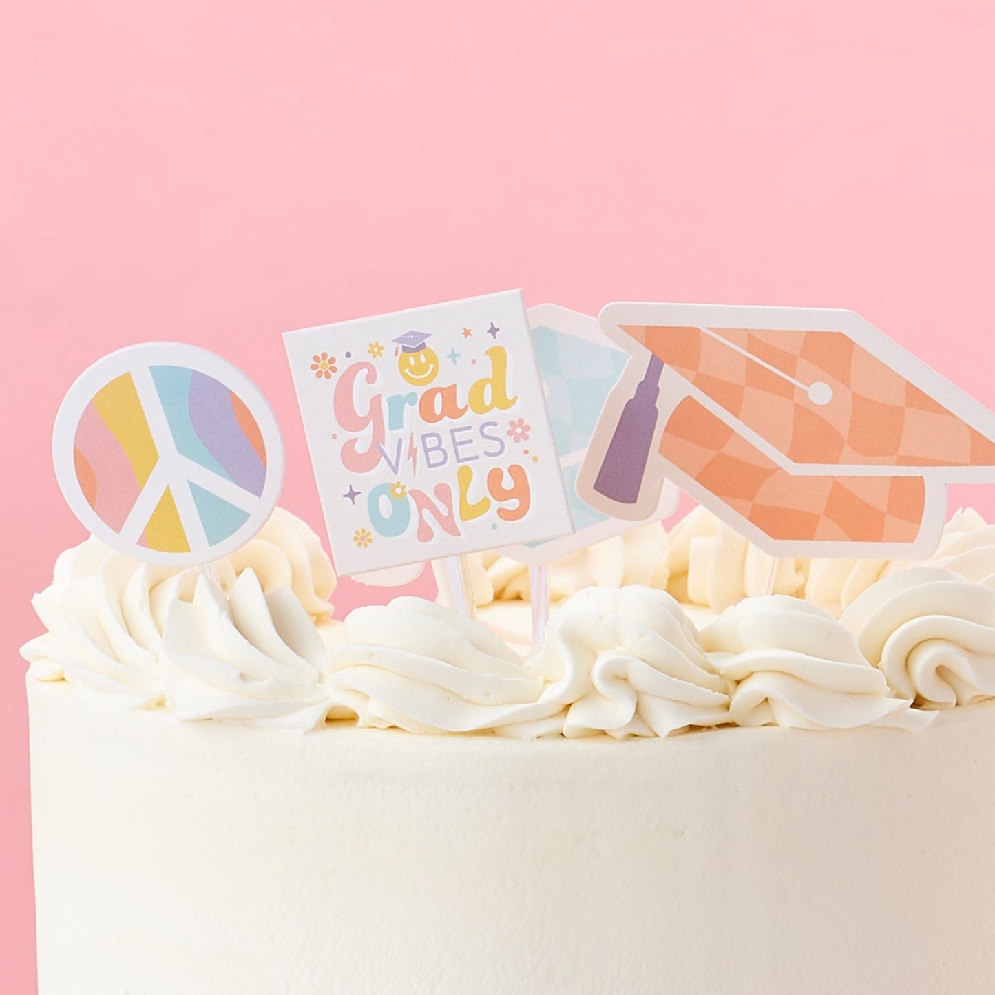 Groovy Grad - Cupcake Decoration - Hippie Graduation Party Cupcake Wrappers and Treat Picks Kit - Set of 24