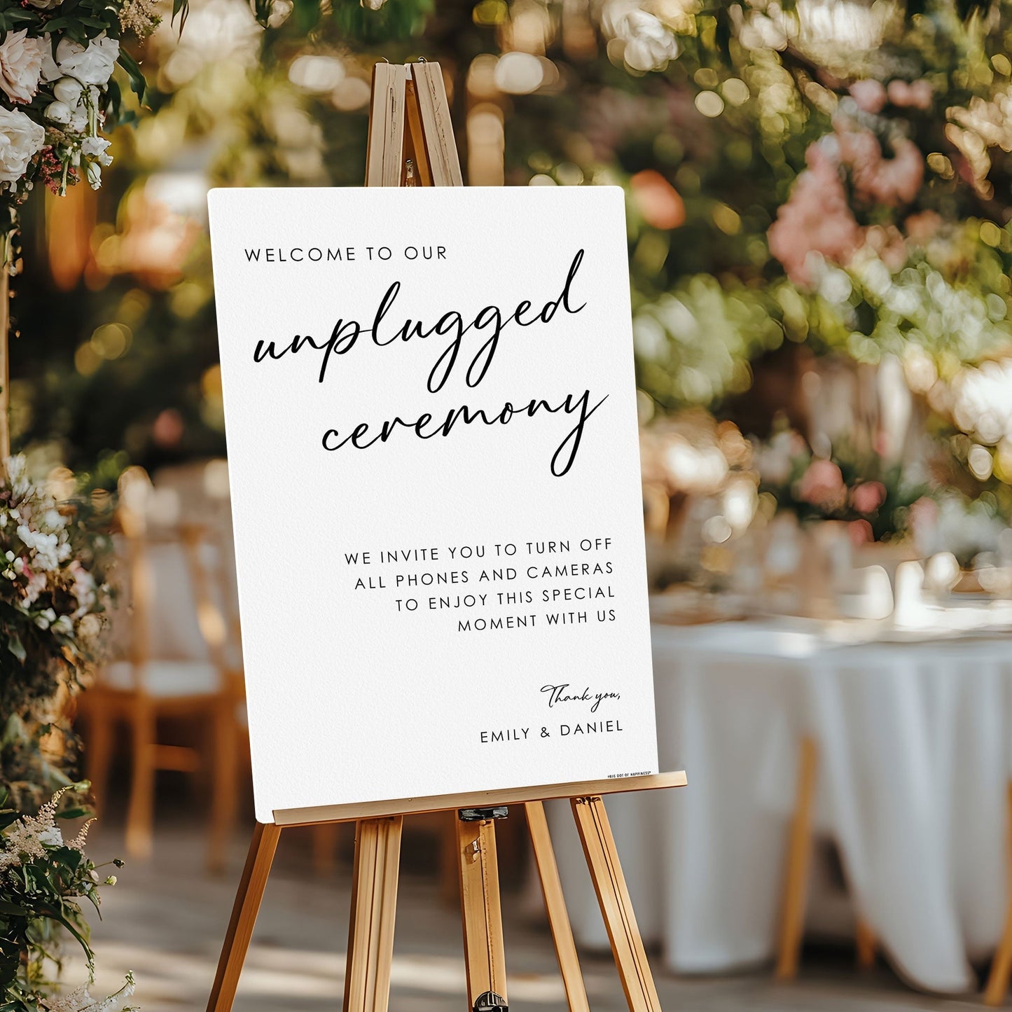 Personalized Text Unplugged Wedding Ceremony Sign (Select Your Size)