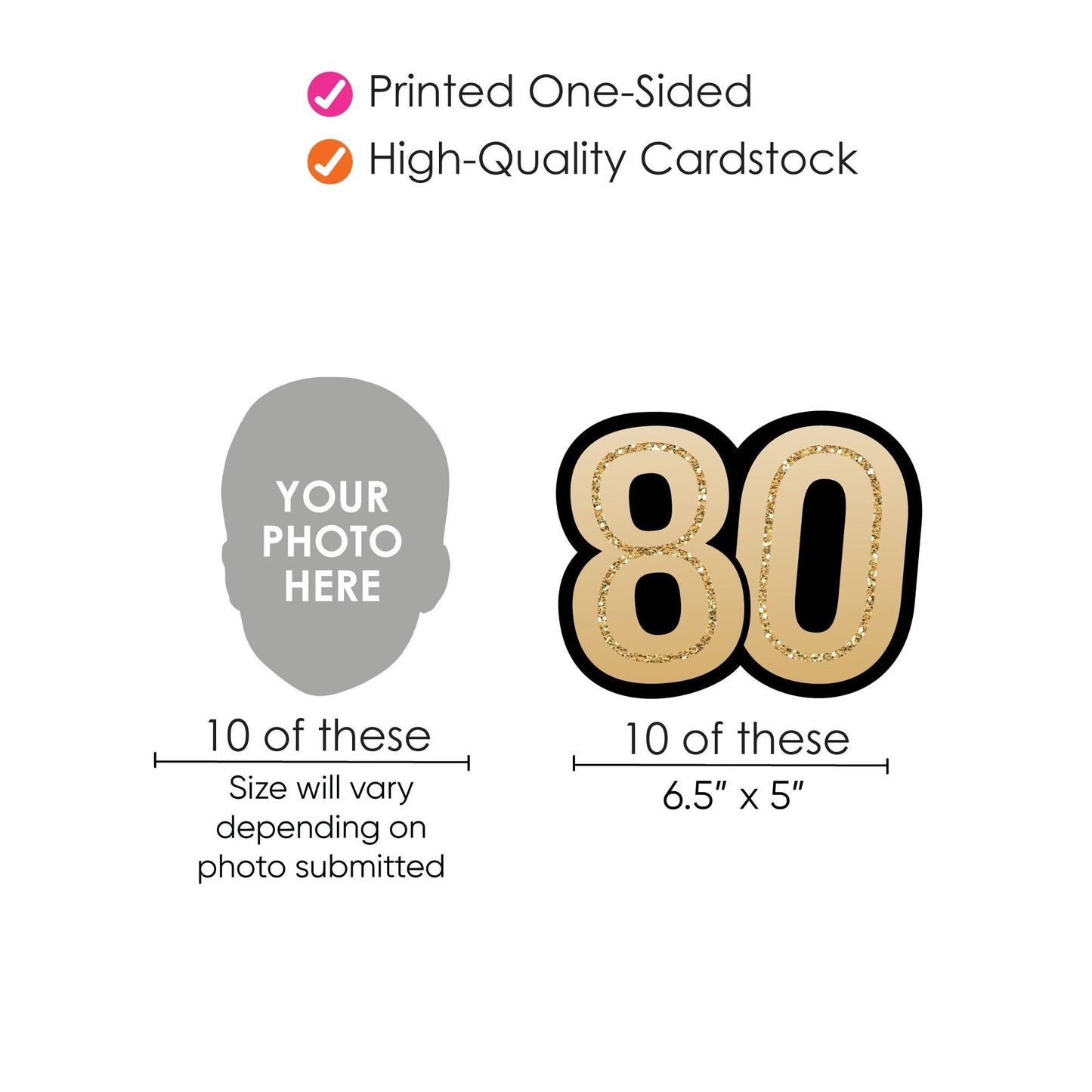 Custom Photo 80th Birthday Face Cutout Essentials - 20 Ct