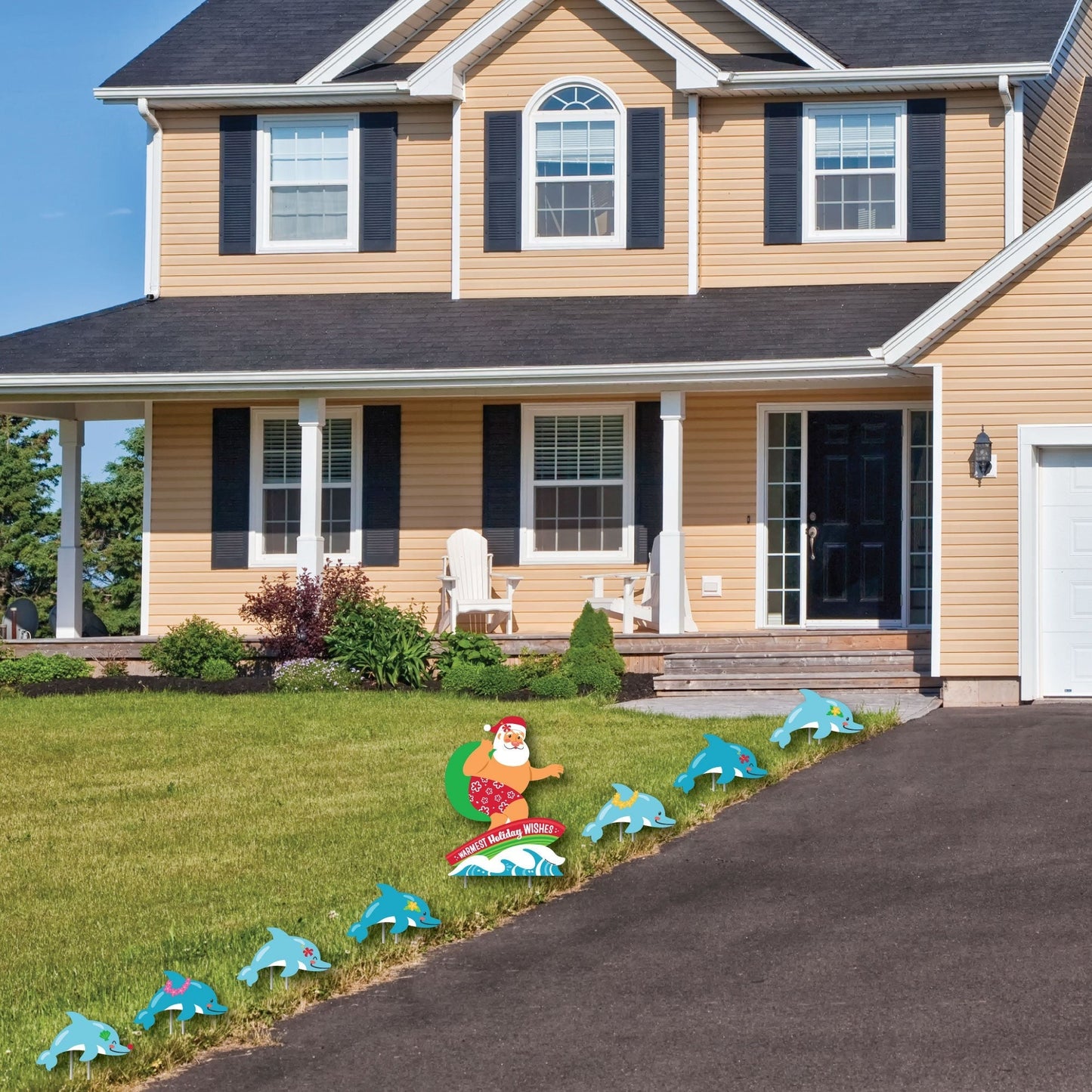 Tropical Christmas - Yard Sign and Outdoor Lawn Decorations - Beach Santa Holiday Party Yard Signs - Set of 8